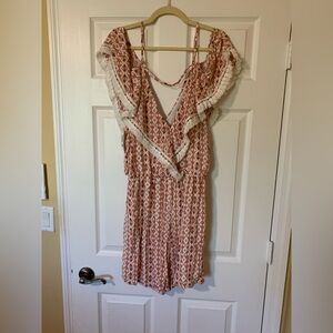 NWT Takara Dreamy Victoriana Ruffle Geometric Print Romper Boho Casual Summer